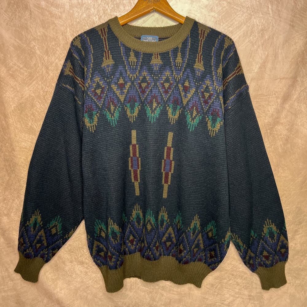 Vintage Grandpa Sweater 90s Southwestern Argyle Knit Multicolor Grunge Western
